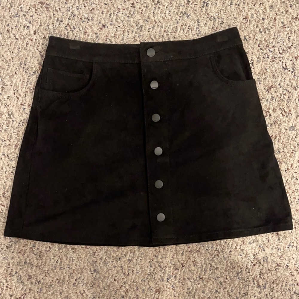Faux suede black mini skirt- 4